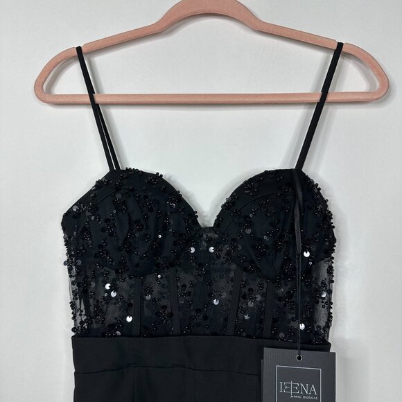 NWT Mac Duggal Formal Sequin Palazzo Jumpsuit Black 2 #A0302 - Picture 3 of 9